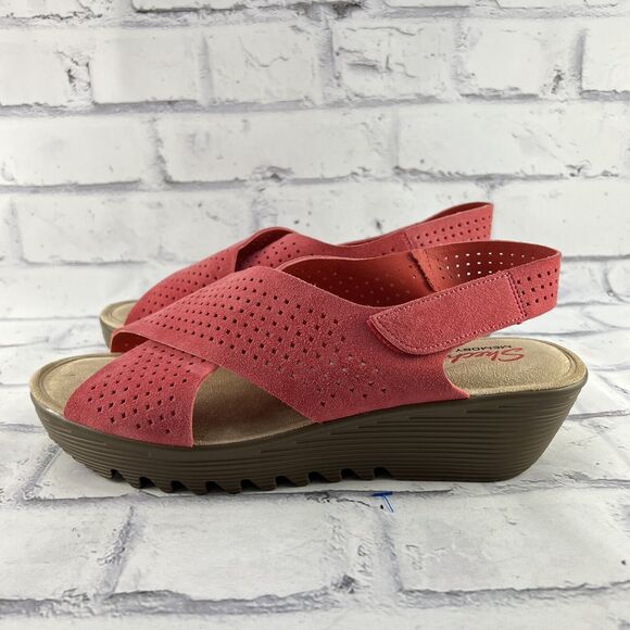 Skechers Women’s 9 Parallel Plot Suede Leather Slingback Wedge Sandal Pink - Picture 5 of 12